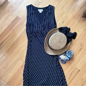 NWOT Style & Co. Collection rayon maxi dress. Bias cut. Size 6. Navy blue dot.